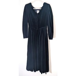 VINTAGE 80s Laura Ashley Blue Velvet Victorian Tea Dress small